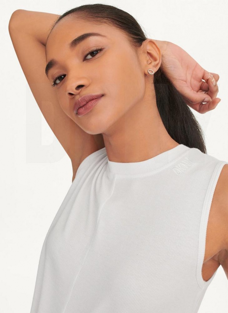 White DKNY Rib Twist Front Women's Tank Tops | USA-D0845
