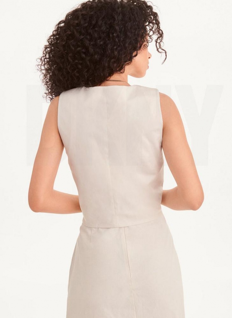 White DKNY Ruched Women's Tank Tops | USA-D0750