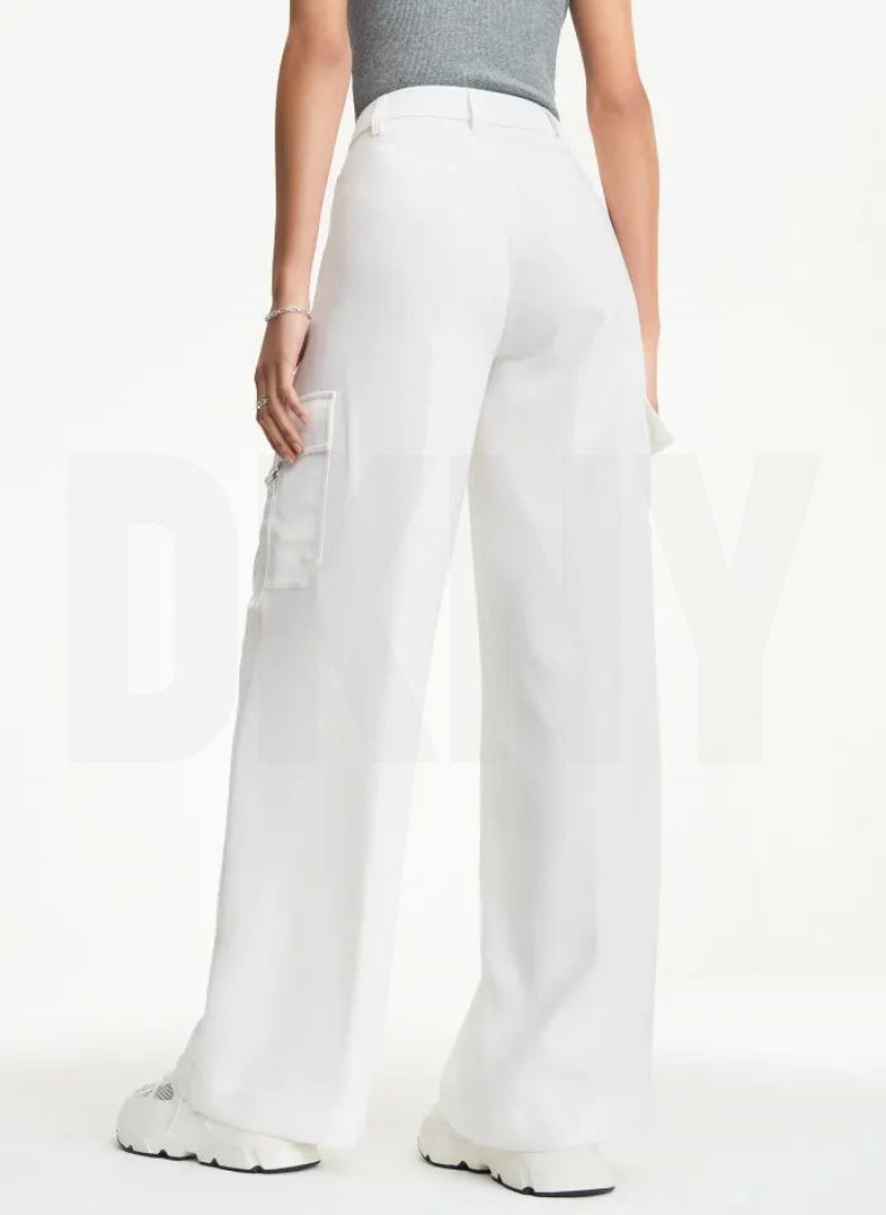 White DKNY Satin Cargo Women's Pants | USA-D0592