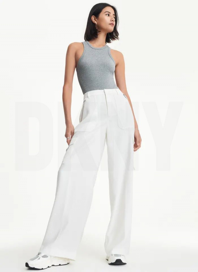 White DKNY Satin Cargo Women's Pants | USA-D0592