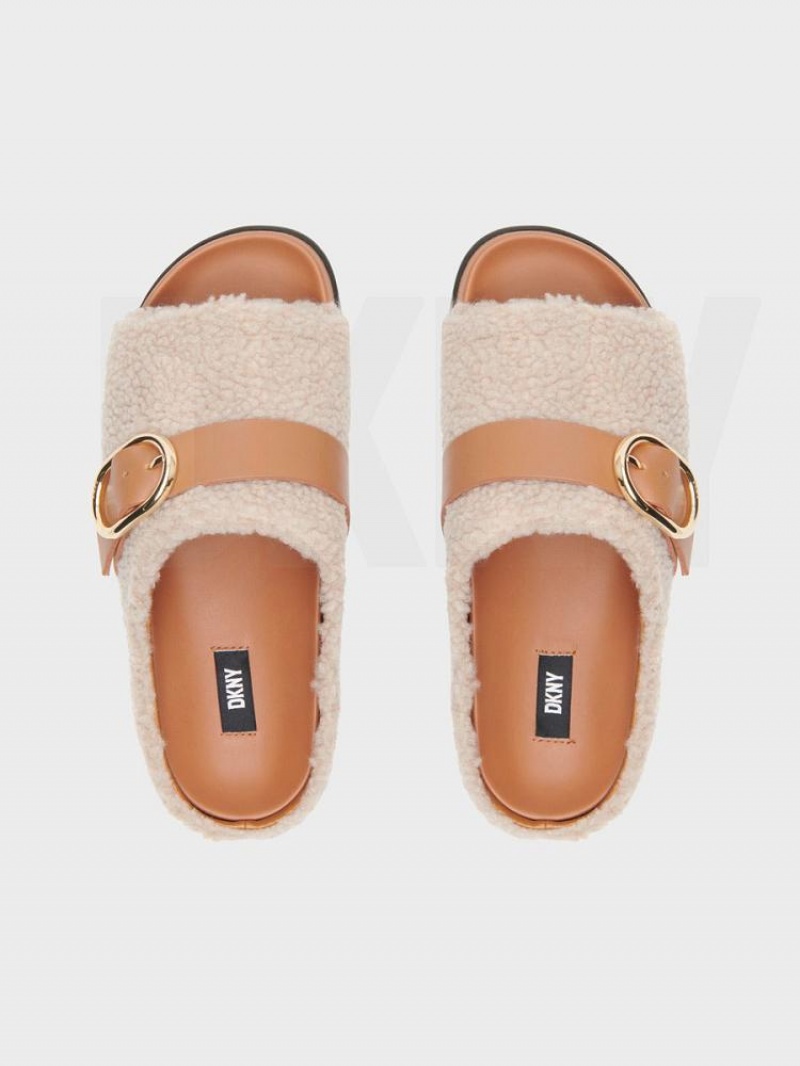 White DKNY Sherpa Slipper Shoes Slides | USA-D0610