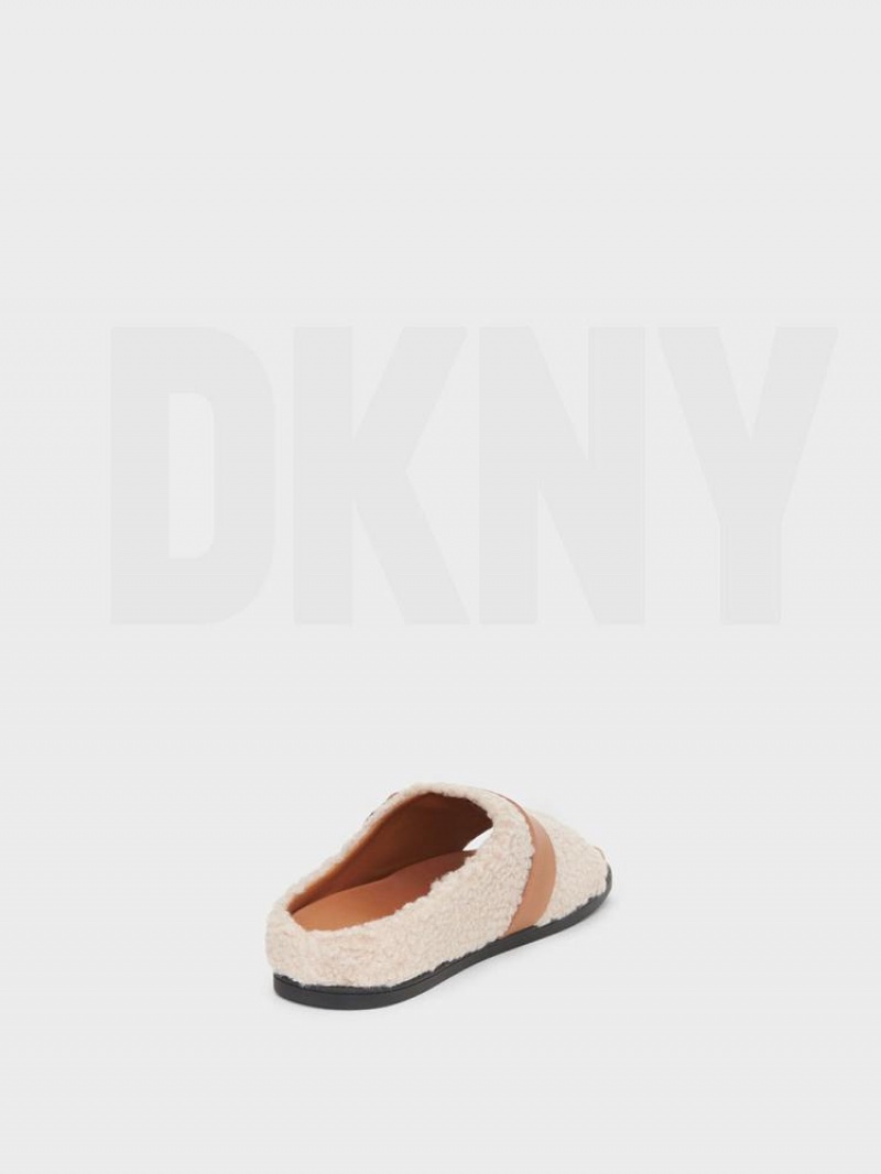 White DKNY Sherpa Slipper Shoes Slides | USA-D0610