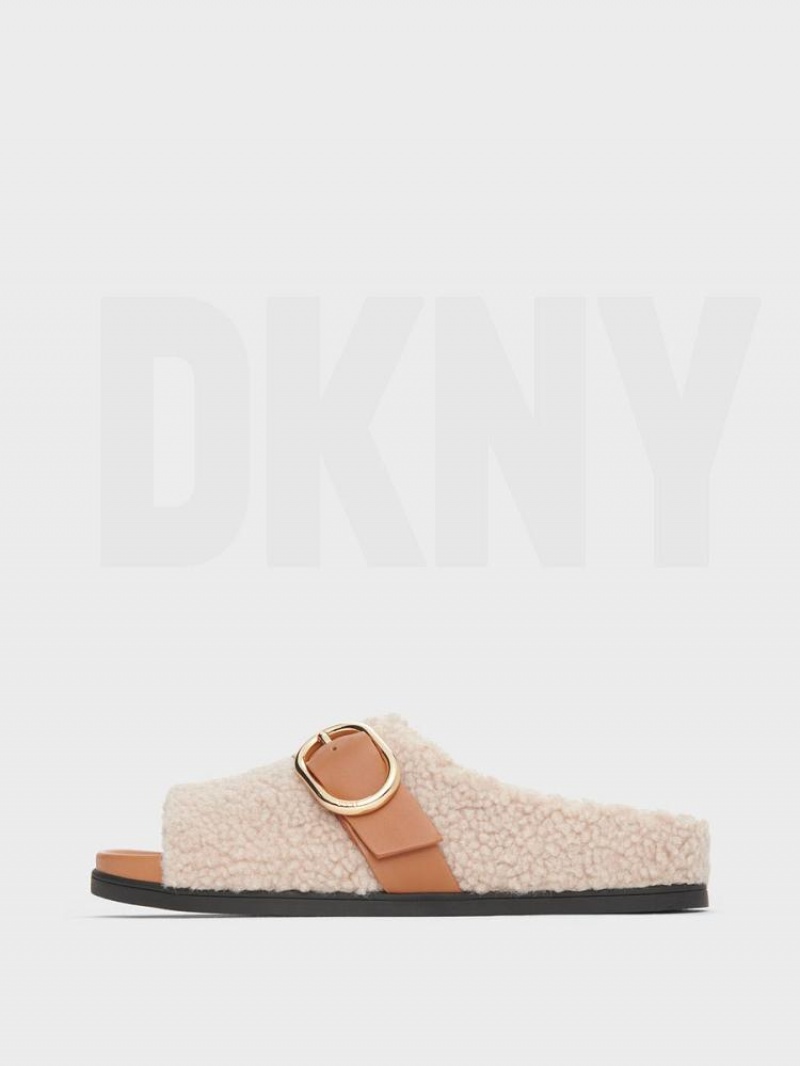 White DKNY Sherpa Slipper Shoes Slides | USA-D0610