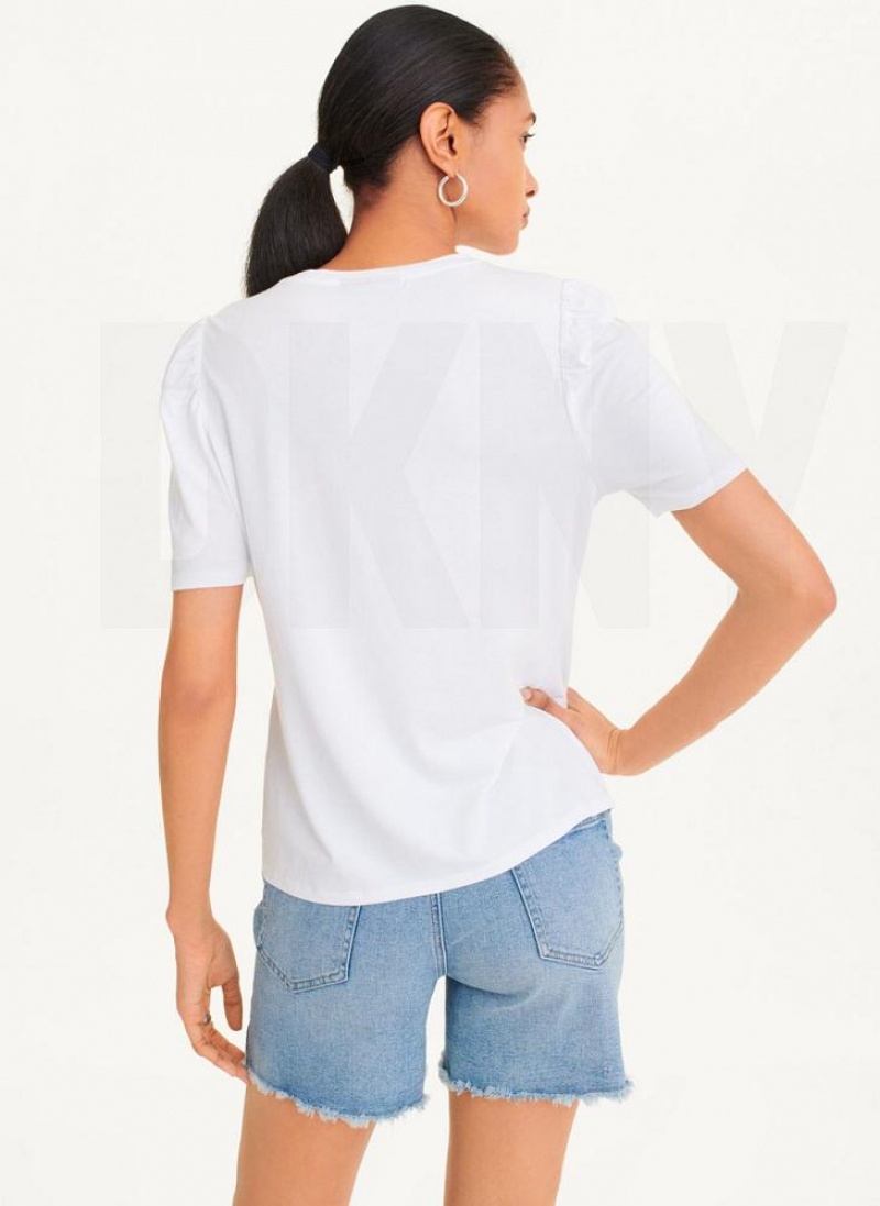 White DKNY Short Sleeve Conversational Women's T Shirts | USA-D1747