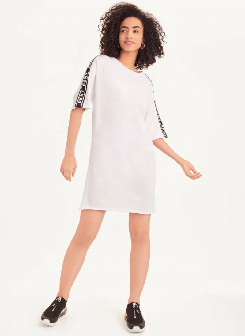 White DKNY Short Sleeve Cotton French Terry Women's Dresses | USA-D1389