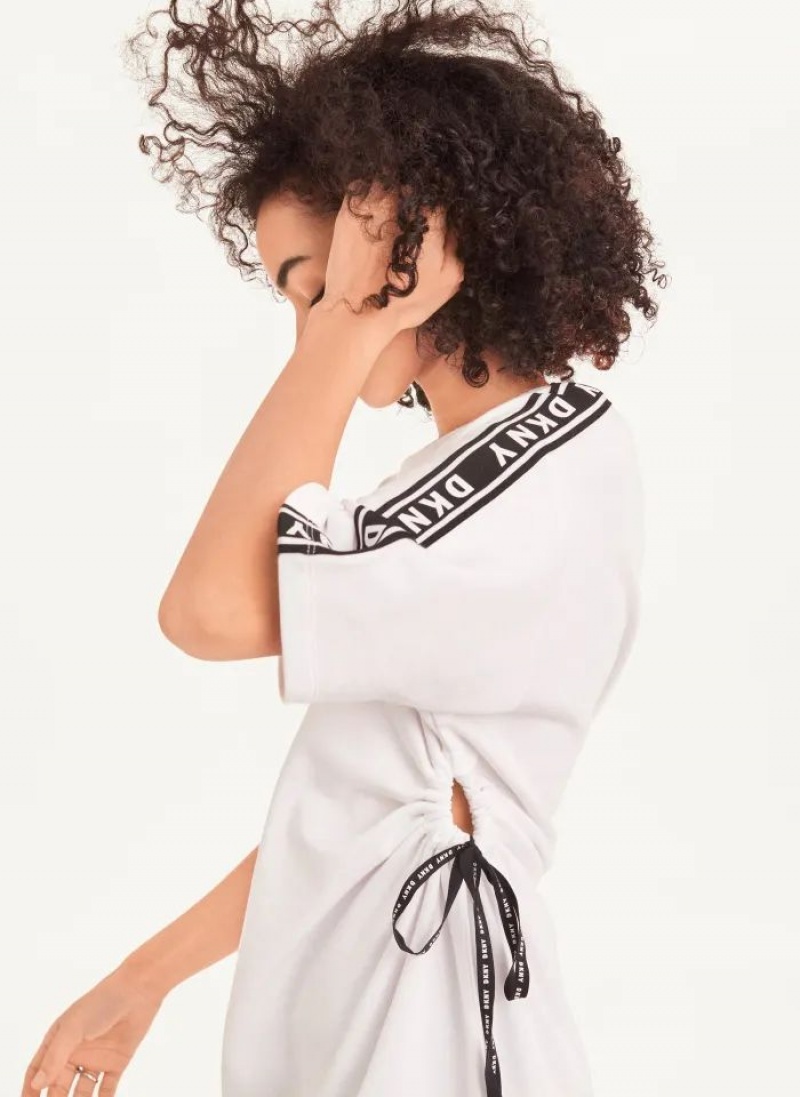 White DKNY Short Sleeve Cotton French Terry Women's Dresses | USA-D1389