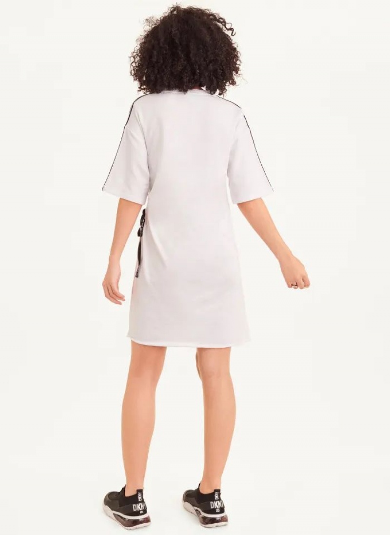 White DKNY Short Sleeve Cotton French Terry Women's Dresses | USA-D1389