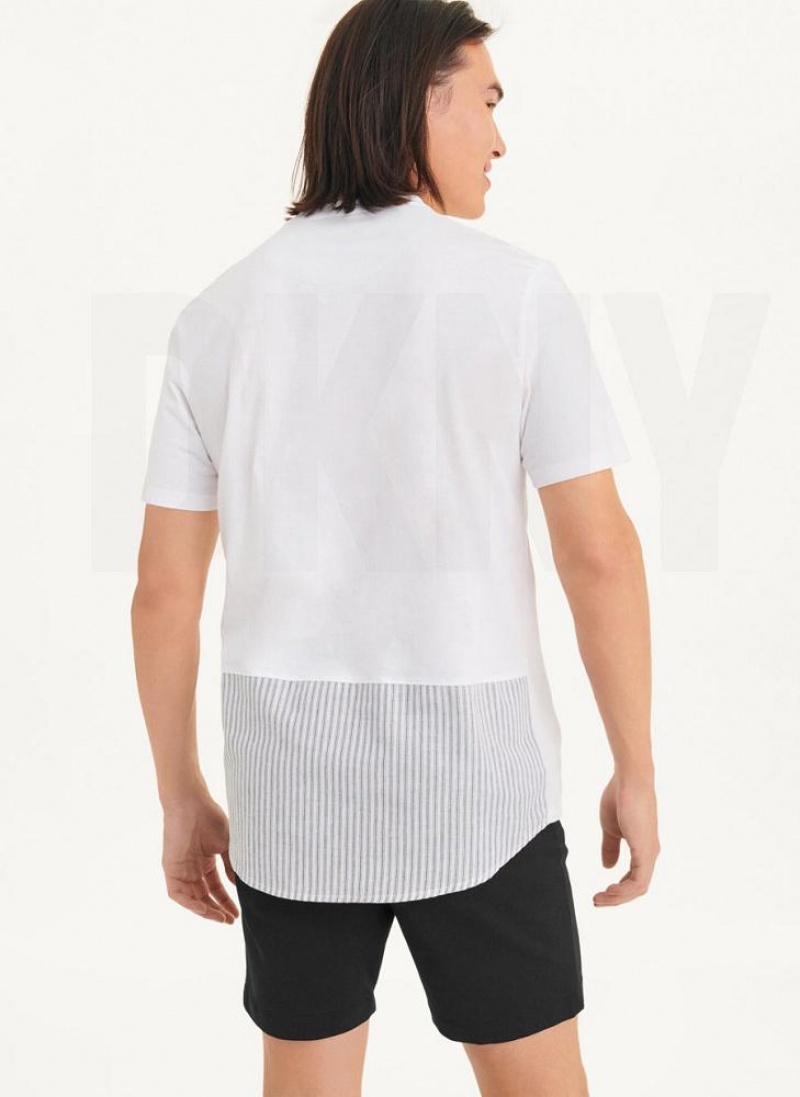 White DKNY Short Sleeve Crew Contrast Pocket Men's T Shirts | USA-D1414