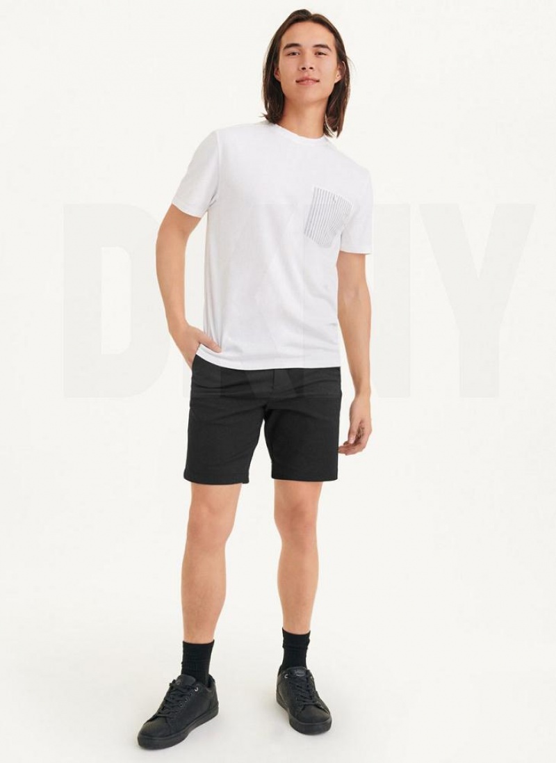White DKNY Short Sleeve Crew Contrast Pocket Men's T Shirts | USA-D1414