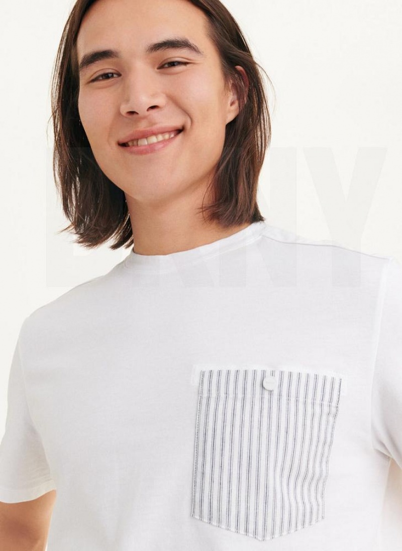 White DKNY Short Sleeve Crew Contrast Pocket Men's T Shirts | USA-D1414