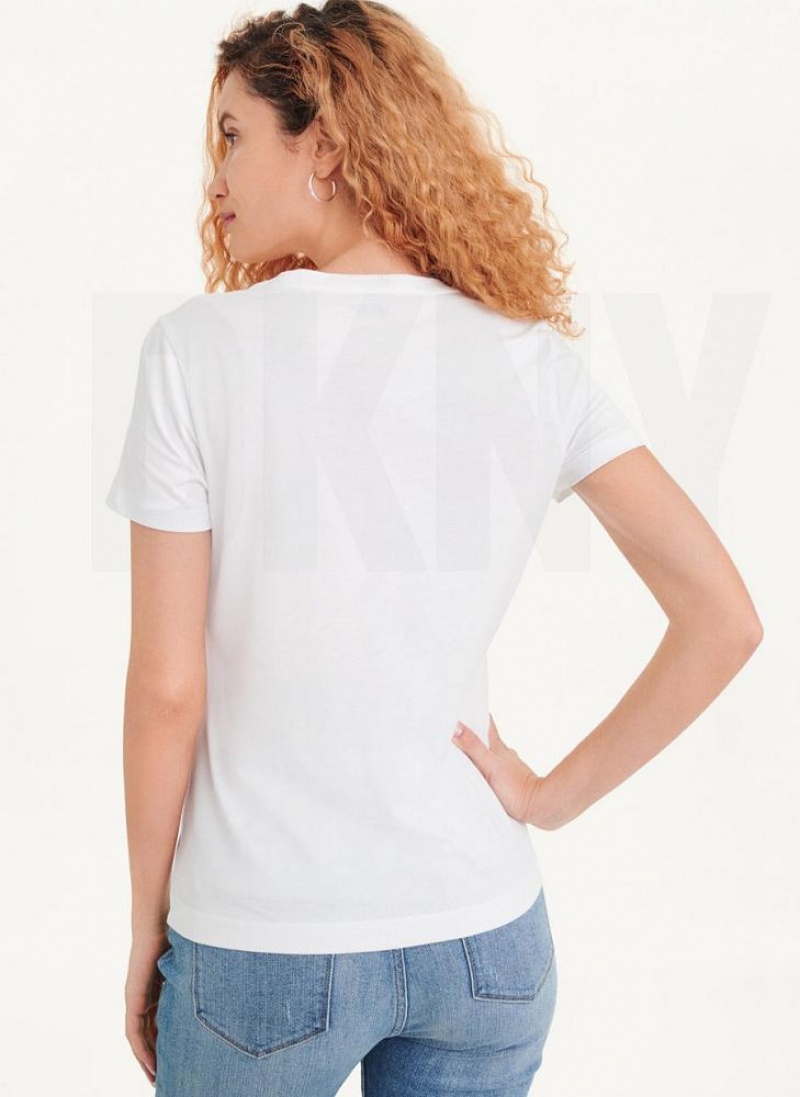 White DKNY Short Sleeve Stud Logo Women's T Shirts | USA-D1337