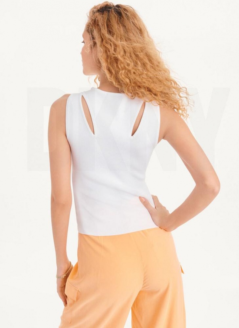 White DKNY Shoulder Cut Out Tank Women's Sweaters | USA-D1190