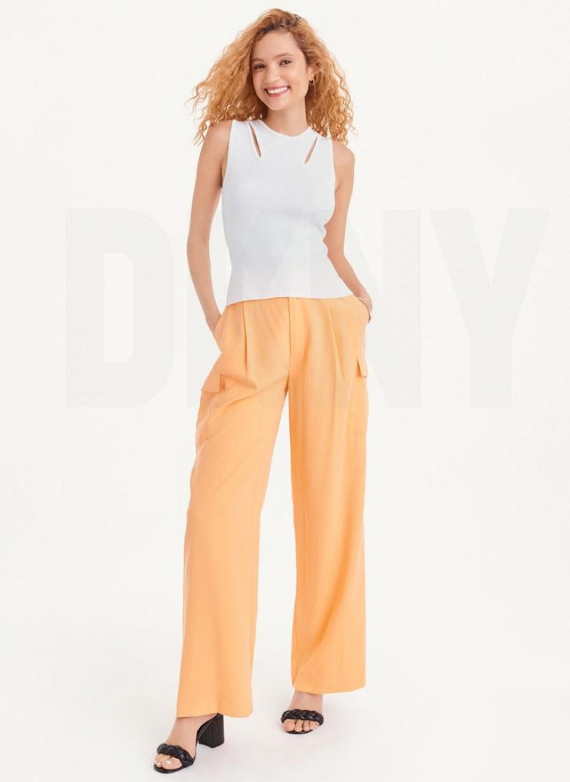 White DKNY Shoulder Cut Out Tank Women's Sweaters | USA-D1190
