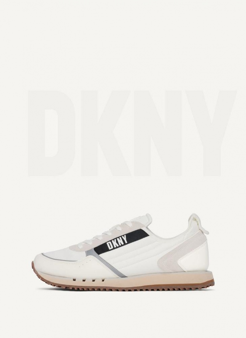 White DKNY Side Logo Men\'s Sneakers | USA-D0137