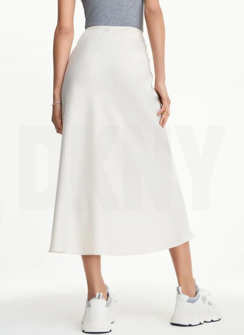 White DKNY Silky Satin Slip With Slit Women's Skirts | USA-D0450