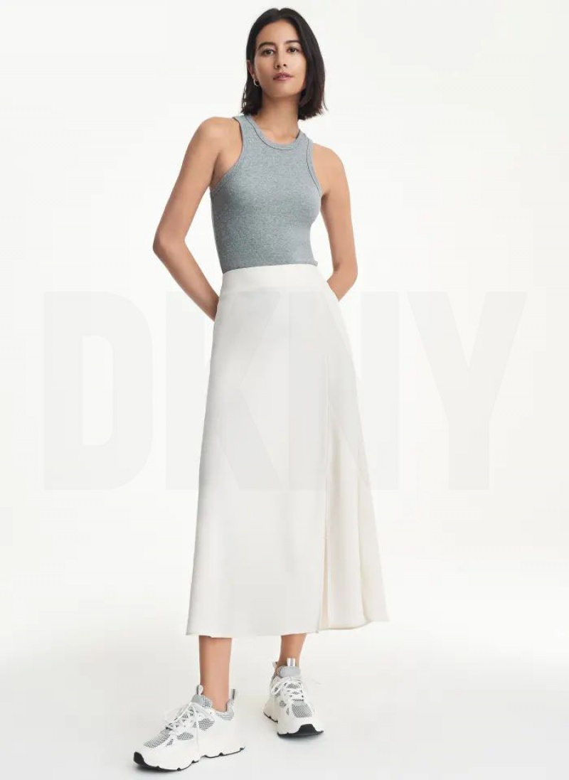 White DKNY Silky Satin Slip With Slit Women's Skirts | USA-D0450