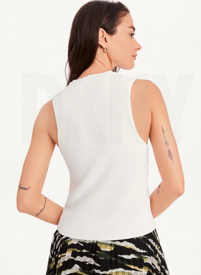 White DKNY Sleeveless Crewneck Crop Women's Sweaters | USA-D0440