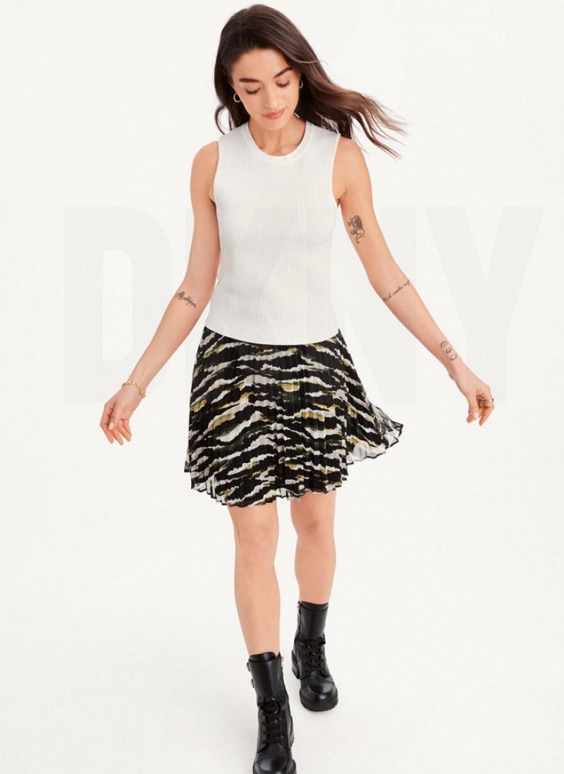 White DKNY Sleeveless Crewneck Crop Women's Sweaters | USA-D0440