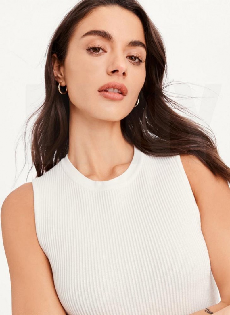 White DKNY Sleeveless Crewneck Crop Women's Sweaters | USA-D0440