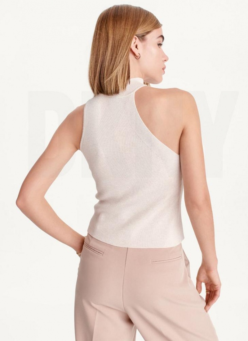 White DKNY Sleeveless Mock Neck Sweater Women's Tank Tops | USA-D1918