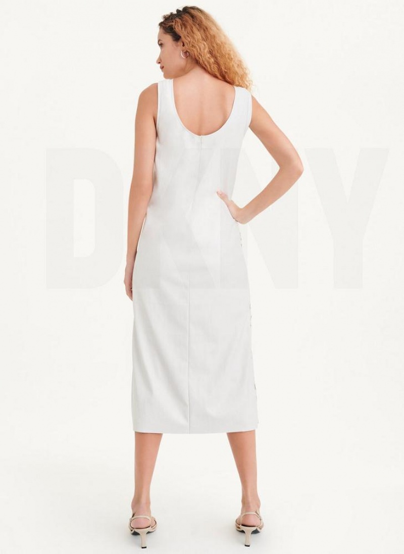 White DKNY Sleeveless Perforated A-Line Women's Dresses | USA-D1551