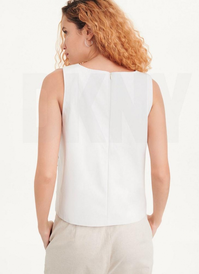 White DKNY Sleeveless Perforated Women's Tank Tops | USA-D1922