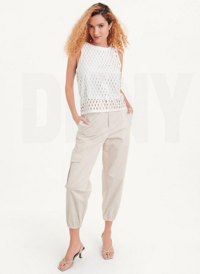 White DKNY Sleeveless Perforated Women's Tank Tops | USA-D1922