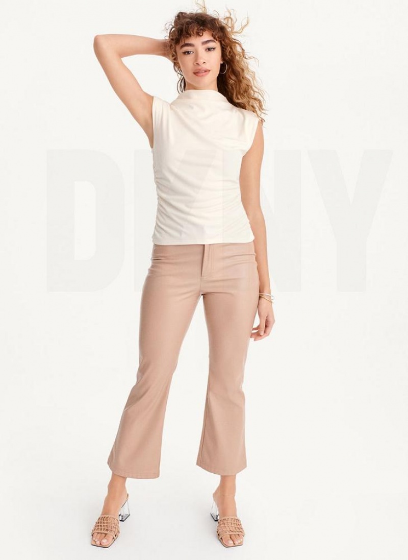 White DKNY Sleeveless Side Ruch Women's Tank Tops | USA-D0559