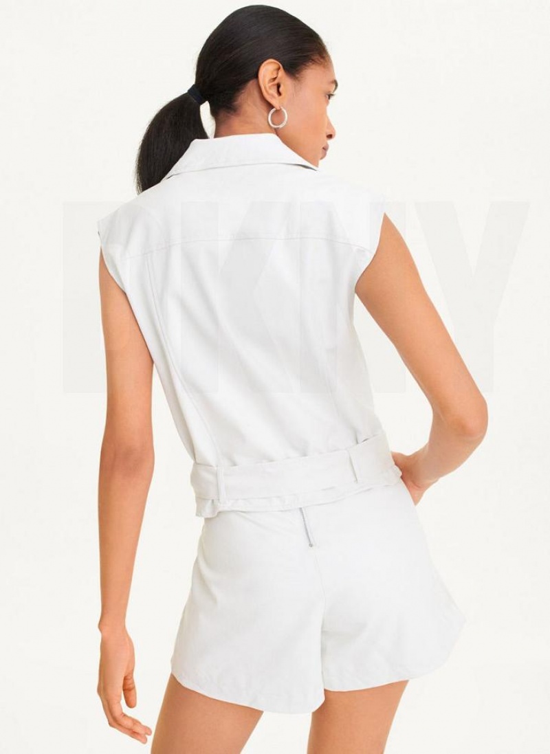 White DKNY Sleeveless Vegan Leather Moto Women's Jackets | USA-D1698