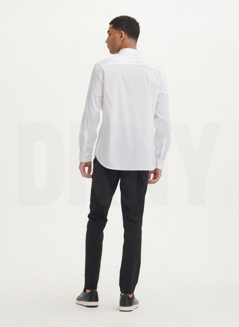 White DKNY Solid Woven Men's Shirts | USA-D0598
