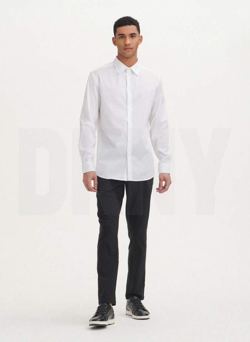 White DKNY Solid Woven Men's Shirts | USA-D0598