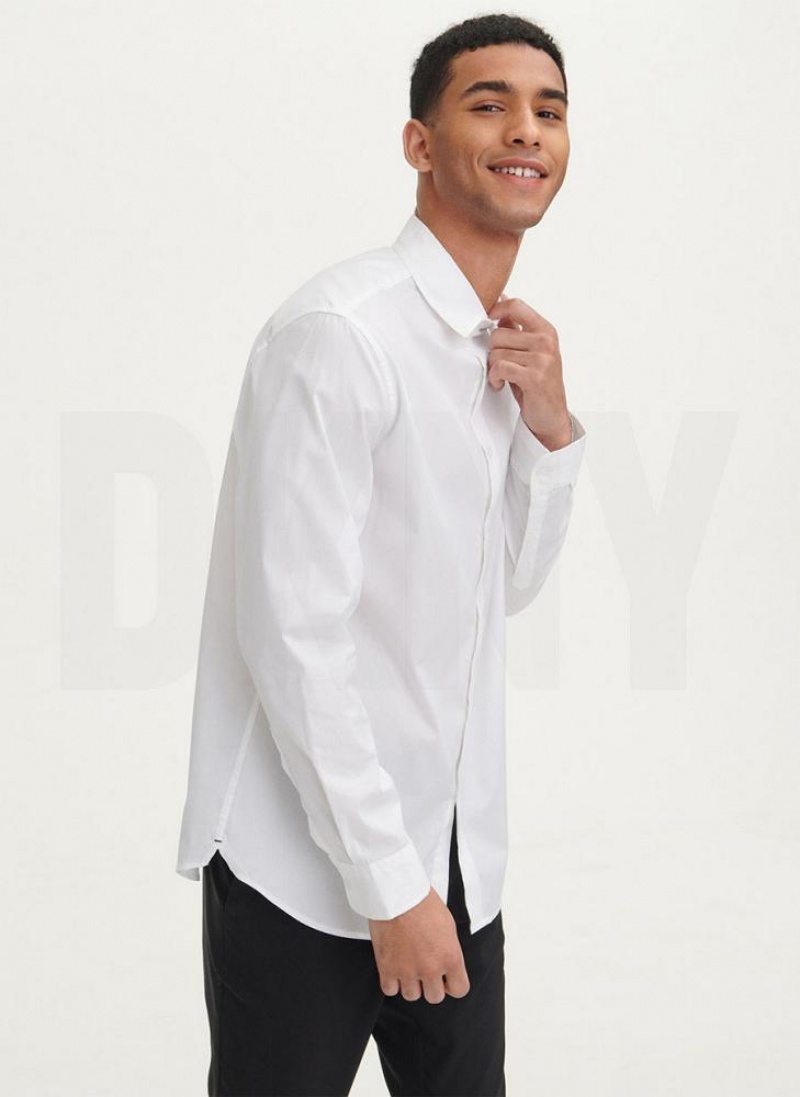 White DKNY Solid Woven Men's Shirts | USA-D0598