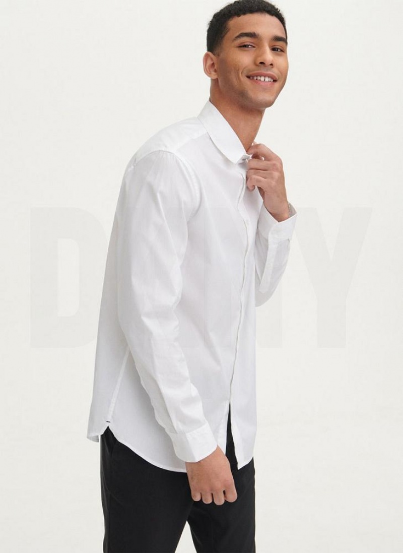 White DKNY Solid Woven Men\'s Shirts | USA-D0598