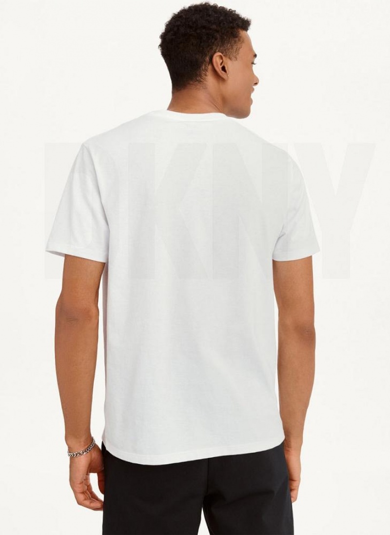 White DKNY Spotlight Logo Men's T Shirts | USA-D1768