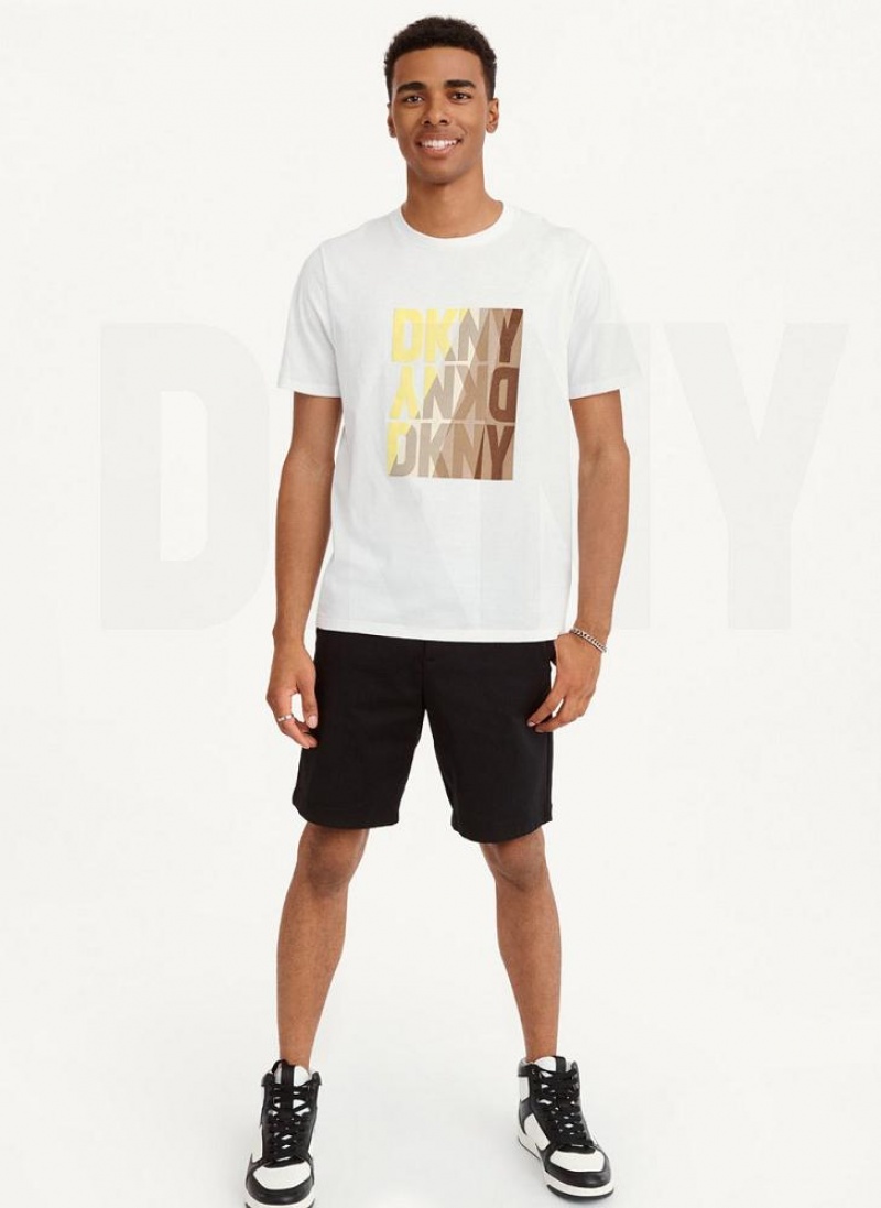 White DKNY Spotlight Logo Men's T Shirts | USA-D1768