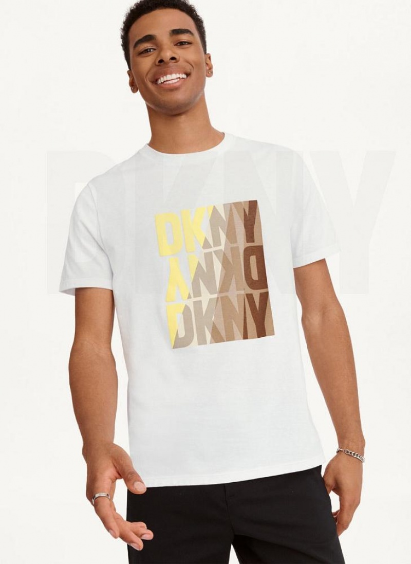 White DKNY Spotlight Logo Men\'s T Shirts | USA-D1768