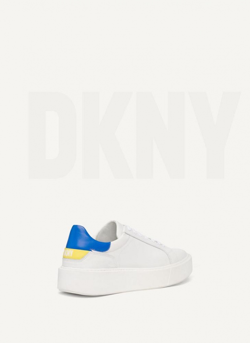 White DKNY Stacked Court Men's Sneakers | USA-D0474