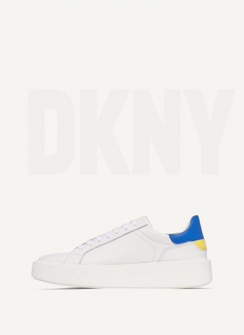 White DKNY Stacked Court Men\'s Sneakers | USA-D0474