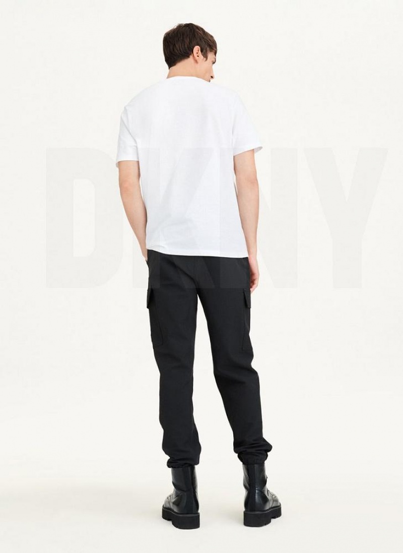 White DKNY Stamped Logo Men's T Shirts | USA-D1625
