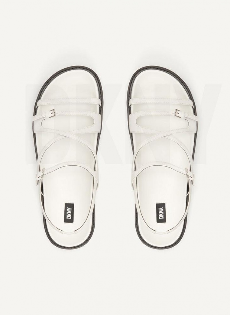 White DKNY Strappy Flat Form Shoes Sandals | USA-D1569
