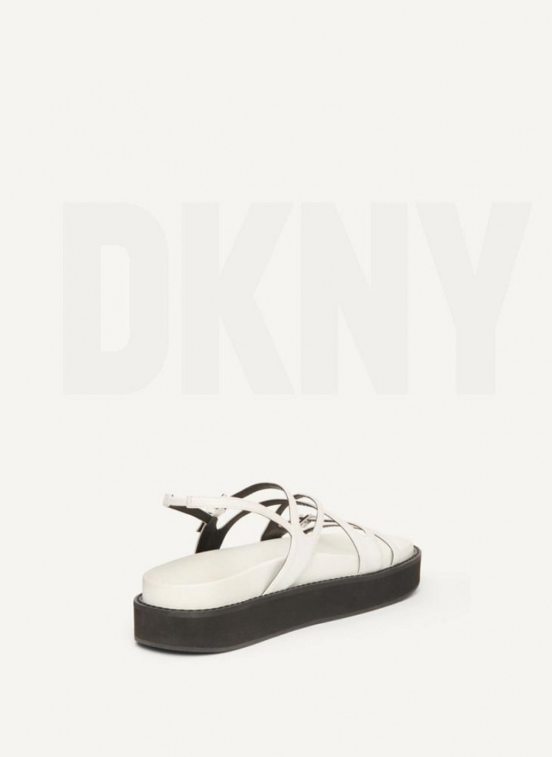 White DKNY Strappy Flat Form Shoes Sandals | USA-D1569