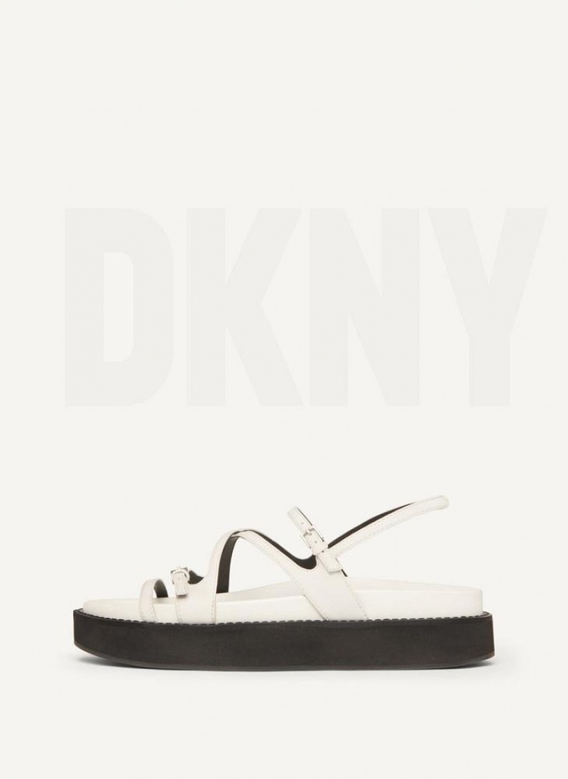 White DKNY Strappy Flat Form Shoes Sandals | USA-D1569