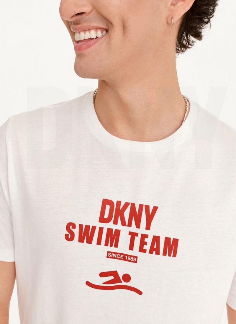 White DKNY Swim Team Men's T Shirts | USA-D1045