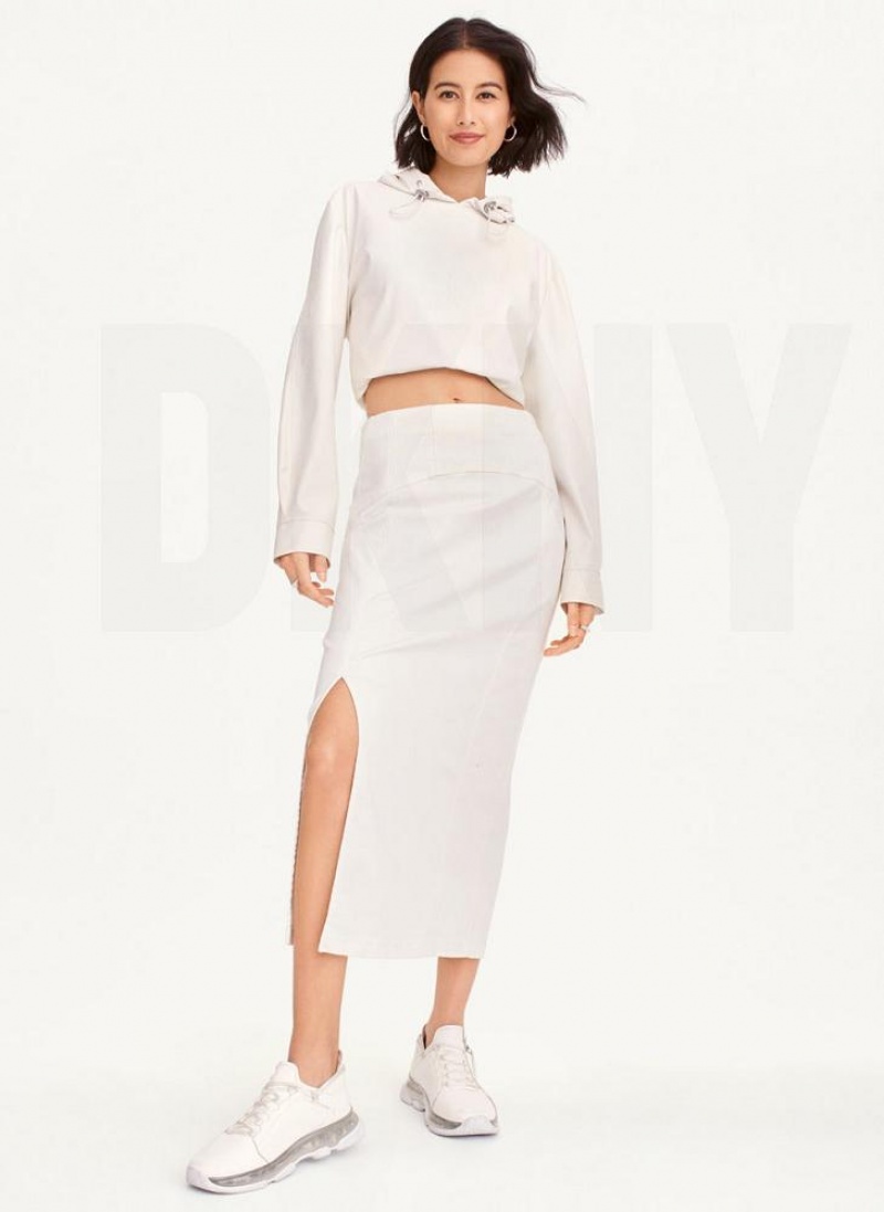 White DKNY Terry Denim Women's Skirts | USA-D0950