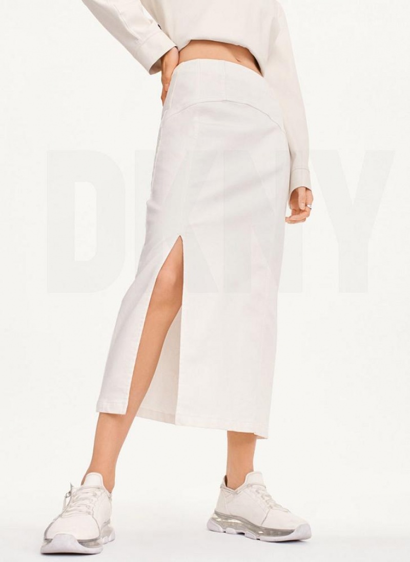 White DKNY Terry Denim Women\'s Skirts | USA-D0950