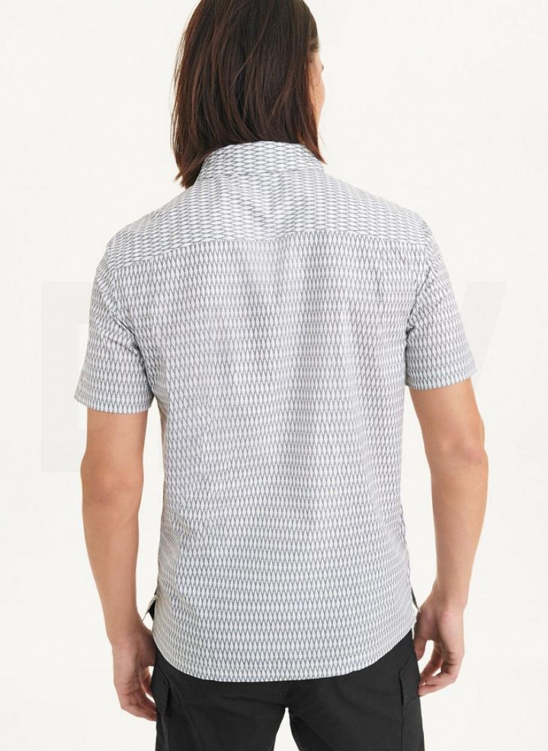 White DKNY Textured Diamond Men's Shirts | USA-D0607