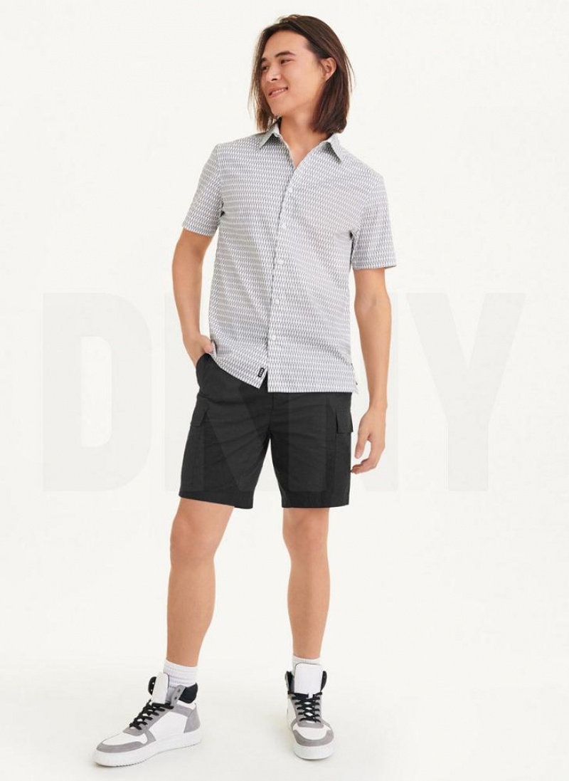 White DKNY Textured Diamond Men's Shirts | USA-D0607