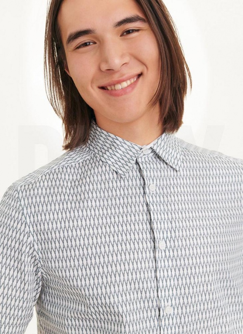 White DKNY Textured Diamond Men's Shirts | USA-D0607