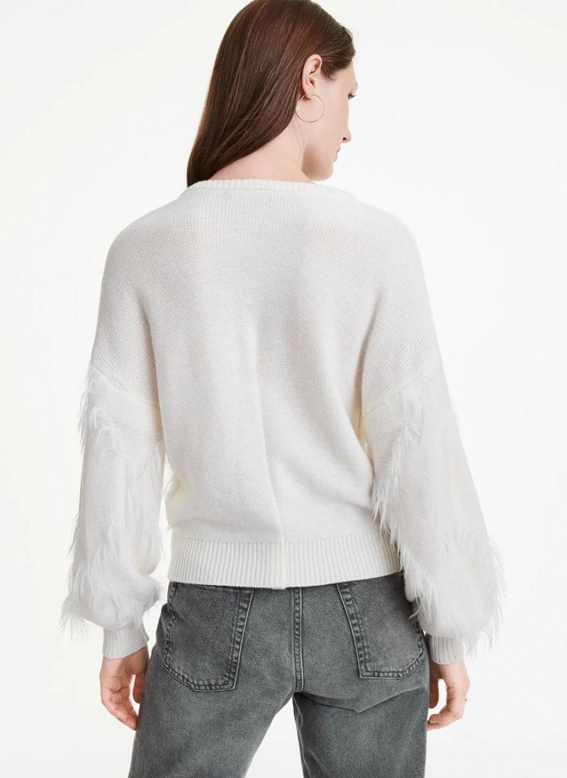 White DKNY Textured Women's Sweaters | USA-D1219