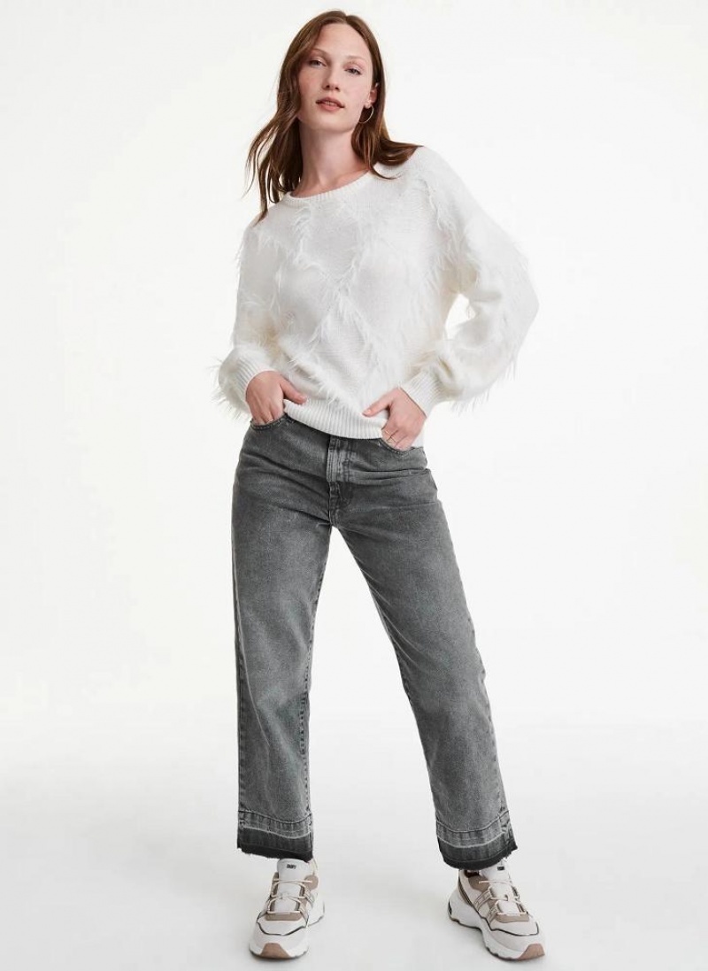 White DKNY Textured Women's Sweaters | USA-D1219